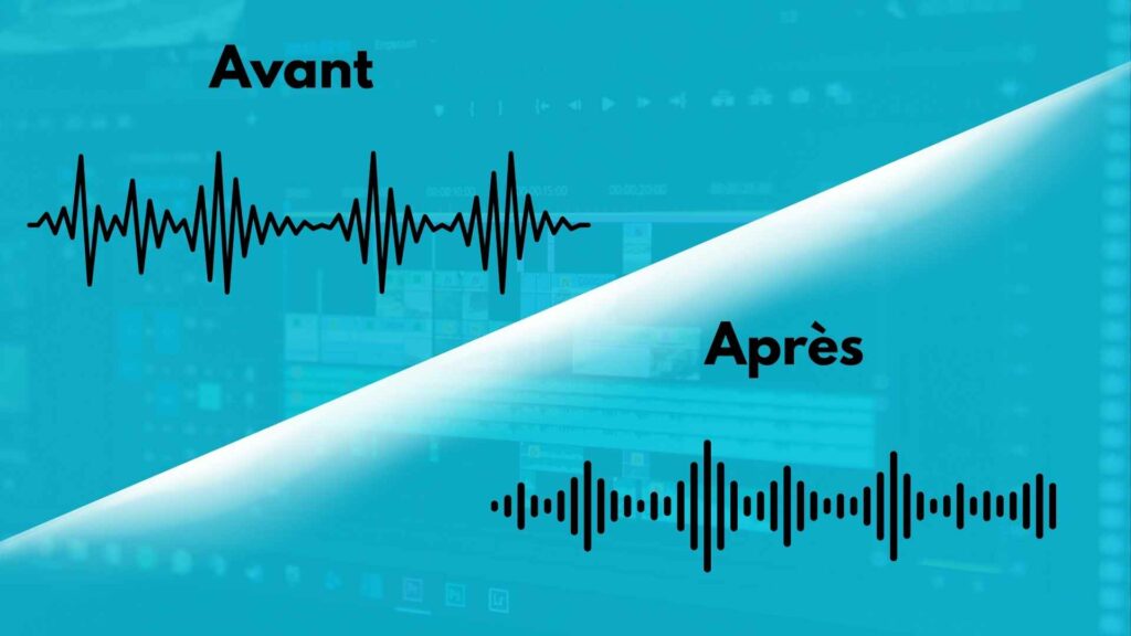 Image illustrant une onde sonore brut avant l'utilisation de filtre audio sur shotcut et une onde sonore filtré aprés l'utilisation de filtre audio sur shotcut