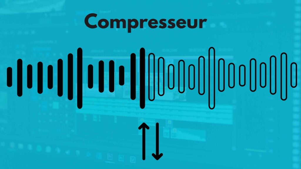 Image illustrant des ondes audios avec en dessous une flèche vers le haut et vers le bas pour symboliser la compression