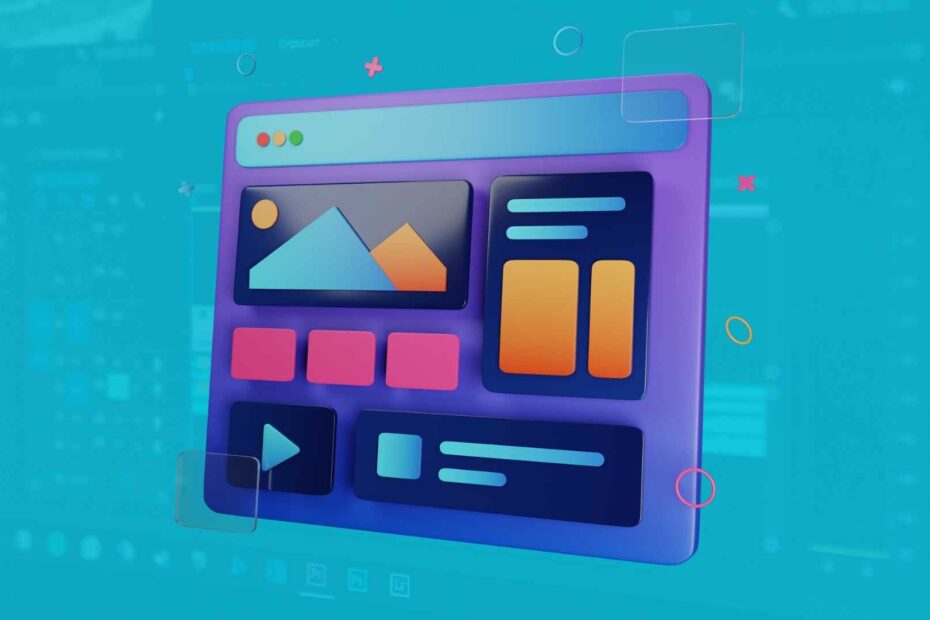 Image illustrant une landing page avec en fond une interface de montage vidéo fondu dans du bleue turquoise